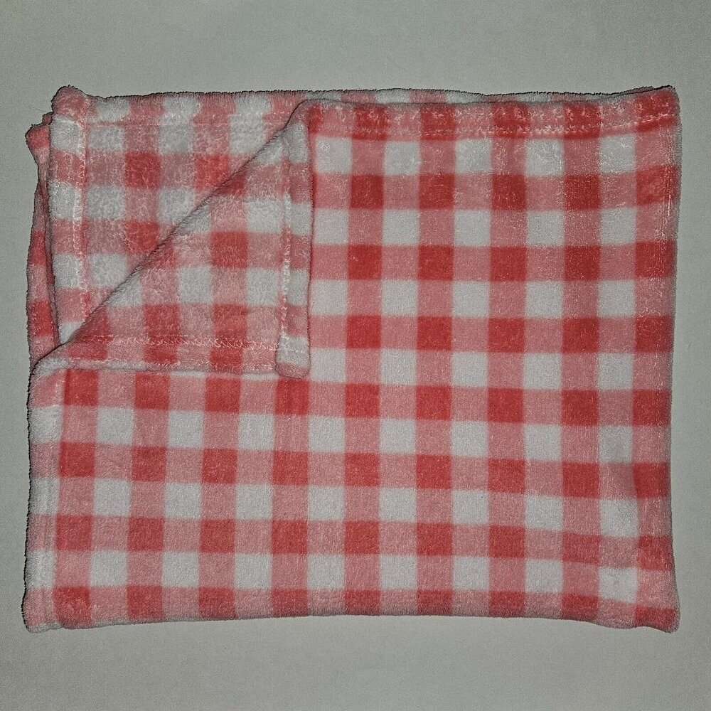 HB Hudson Baby Pink White Plaid Fleece Baby Blanket Lovey 30" x 36" SOFT